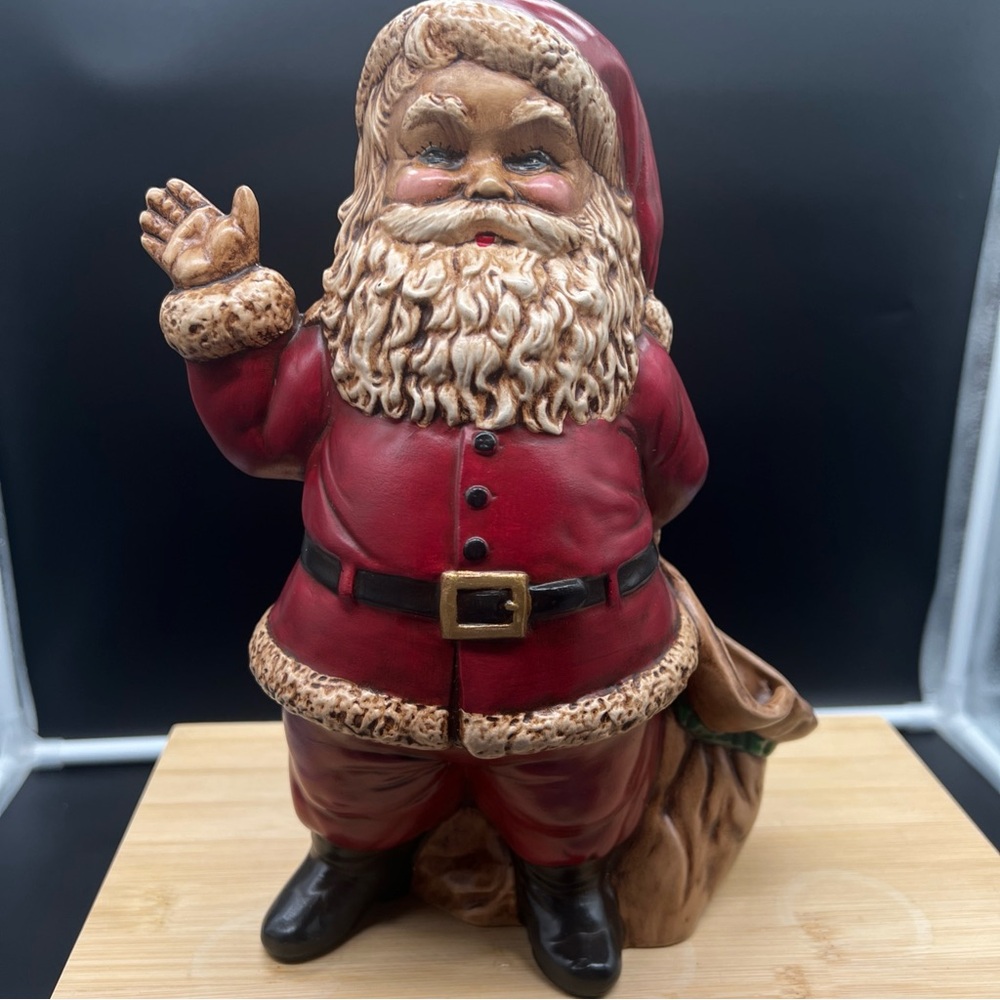Vintage 1973 Duncan Jolly Santa Claus Holiday Figurine - Red and Brown